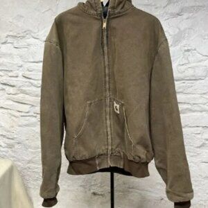 VTG Carhartt Men's Brown JQ382 Canvas Hooded Full Zip Jacket Sz 2XLT XXLT